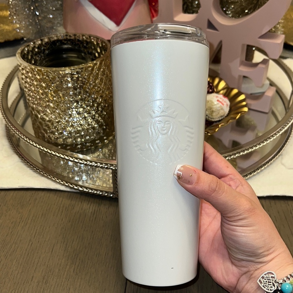 White Pearl Iridescent Stainless Steel 16 oz Starbucks Tumbler